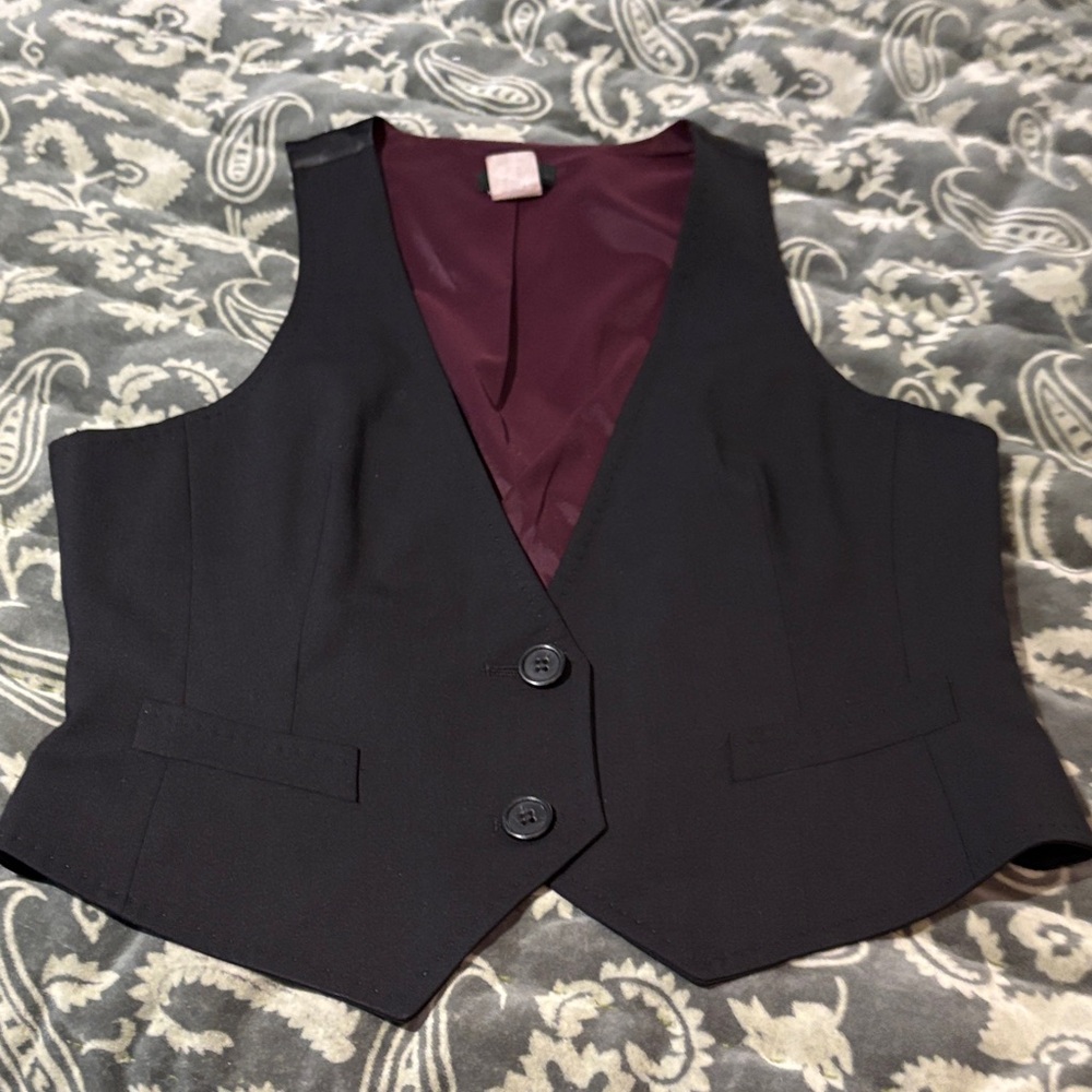J. Crew Black Vest with Deep Burgundy Interior